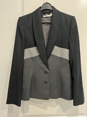 Givenchy Vintage Women's Black & Gray Tailored Wool Blazer and Skirt Set